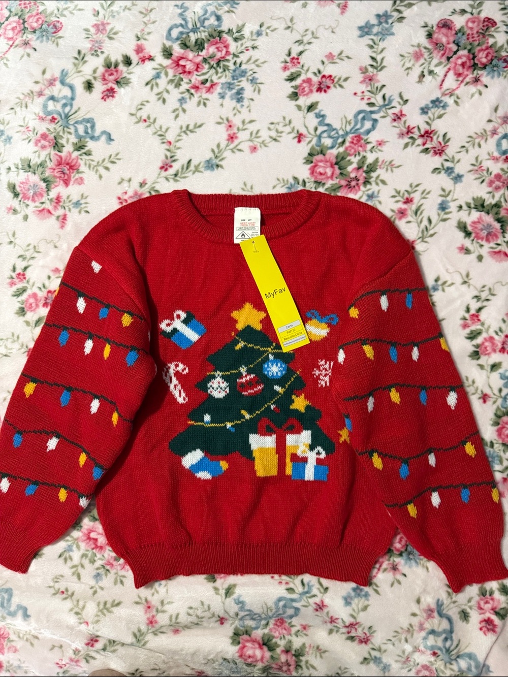 Red Christmas Tree Knit Sweater for Kids